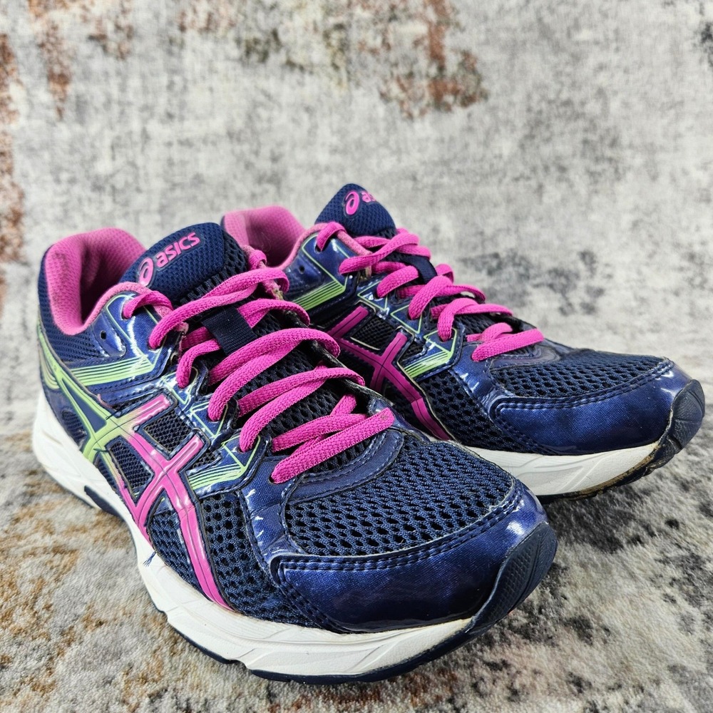 Asics Gel‎ Contend 3 Running Shoes Womens 6.5 Blue Pink Lime Green T5F9Q Jogging